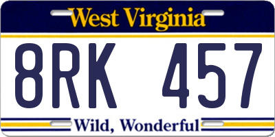 WV license plate 8RK457