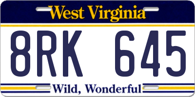 WV license plate 8RK645