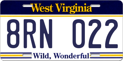 WV license plate 8RN022