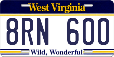 WV license plate 8RN600