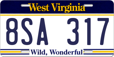WV license plate 8SA317