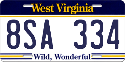 WV license plate 8SA334