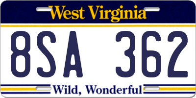 WV license plate 8SA362