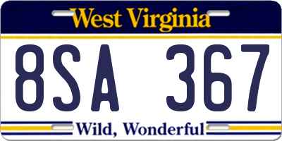 WV license plate 8SA367