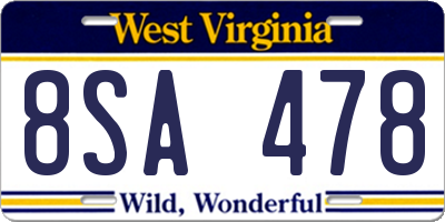 WV license plate 8SA478