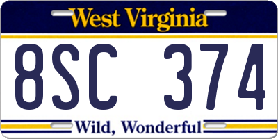 WV license plate 8SC374