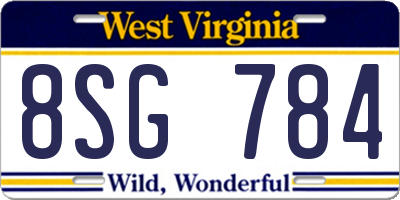 WV license plate 8SG784