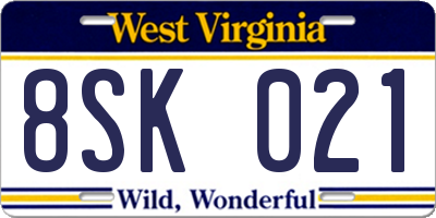 WV license plate 8SK021