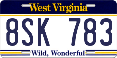 WV license plate 8SK783