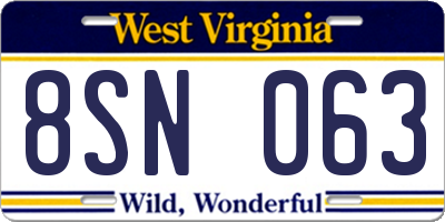 WV license plate 8SN063