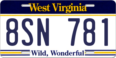 WV license plate 8SN781