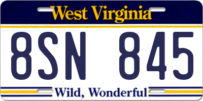 WV license plate 8SN845
