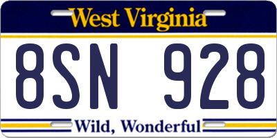 WV license plate 8SN928