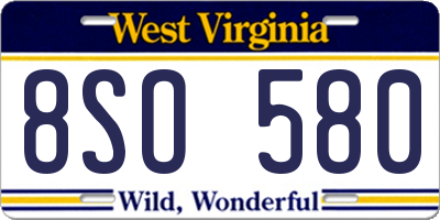 WV license plate 8SO580