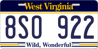 WV license plate 8SO922