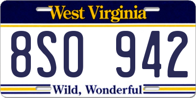 WV license plate 8SO942