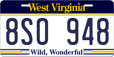 WV license plate 8SO948