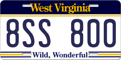 WV license plate 8SS800