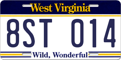 WV license plate 8ST014