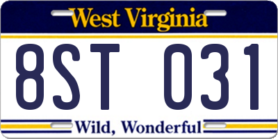 WV license plate 8ST031