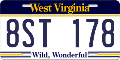WV license plate 8ST178