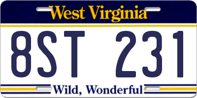 WV license plate 8ST231