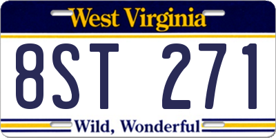 WV license plate 8ST271