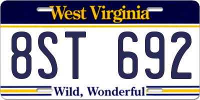 WV license plate 8ST692