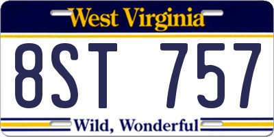 WV license plate 8ST757