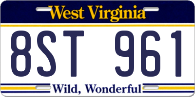 WV license plate 8ST961