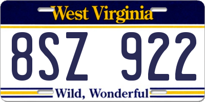 WV license plate 8SZ922