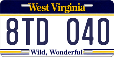 WV license plate 8TD040