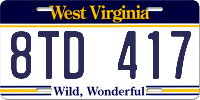 WV license plate 8TD417