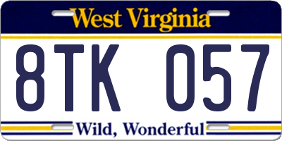 WV license plate 8TK057