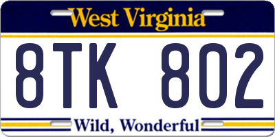 WV license plate 8TK802