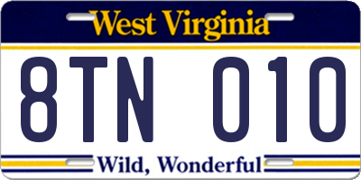 WV license plate 8TN010