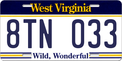 WV license plate 8TN033