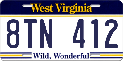 WV license plate 8TN412