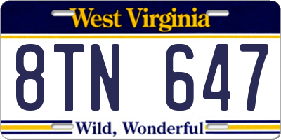 WV license plate 8TN647