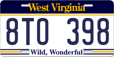 WV license plate 8TO398