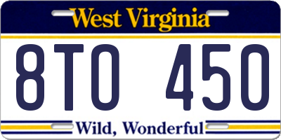 WV license plate 8TO450