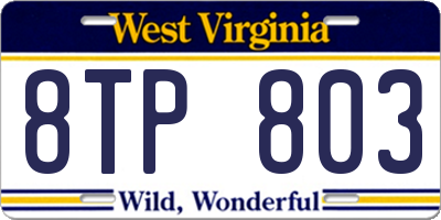 WV license plate 8TP803