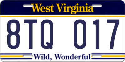 WV license plate 8TQ017