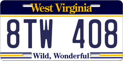 WV license plate 8TW408