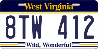 WV license plate 8TW412