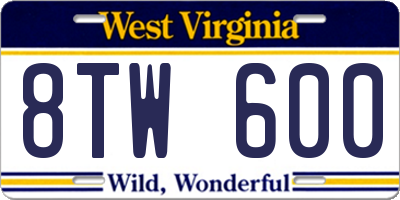 WV license plate 8TW600
