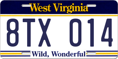 WV license plate 8TX014
