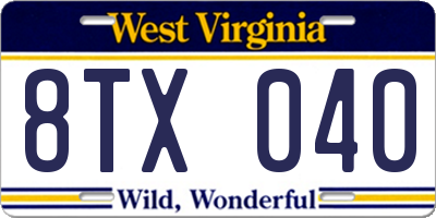 WV license plate 8TX040