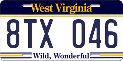 WV license plate 8TX046
