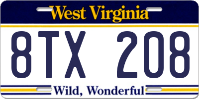 WV license plate 8TX208